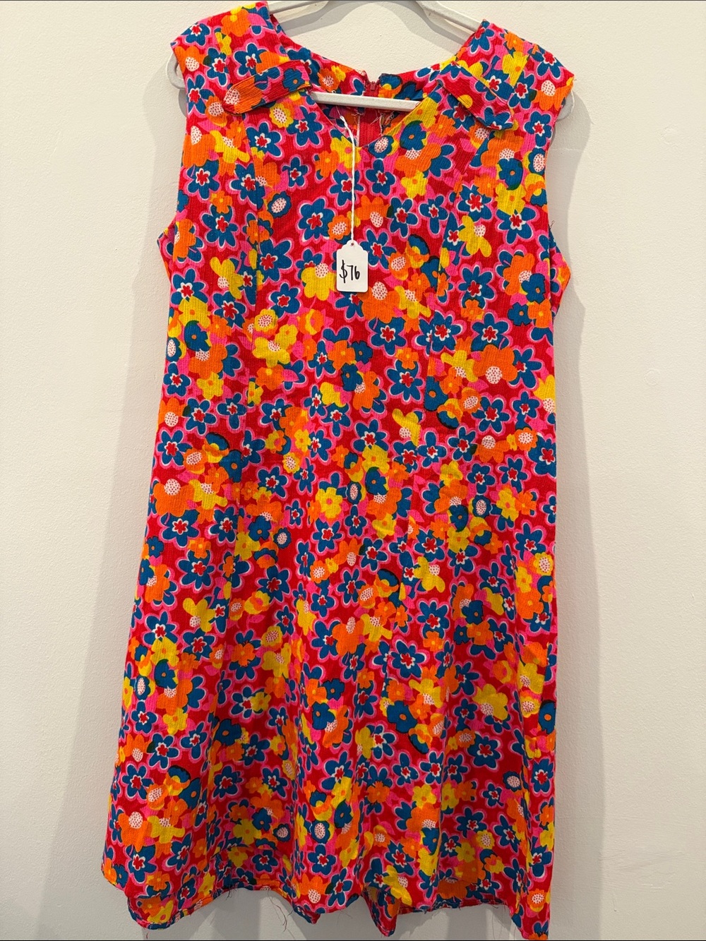 Vintage Bright Floral Shift Dress in Pink, Orange, Yellow, Blue